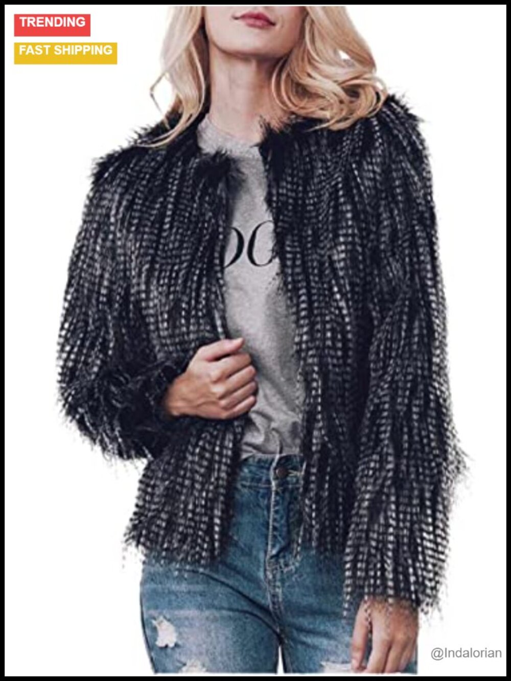 Faux Fur Jacket Long Sleeve Open Front Shaggy Coat